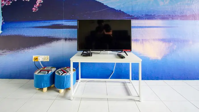 The living area and television at Fuji Home