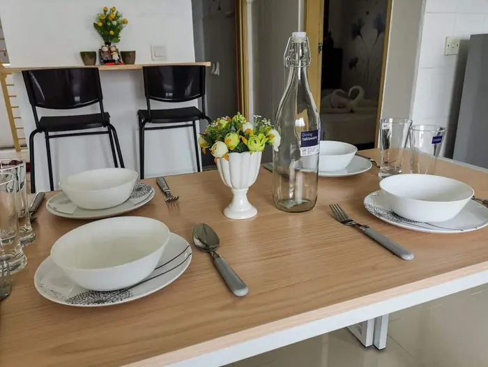 The dining table, laid