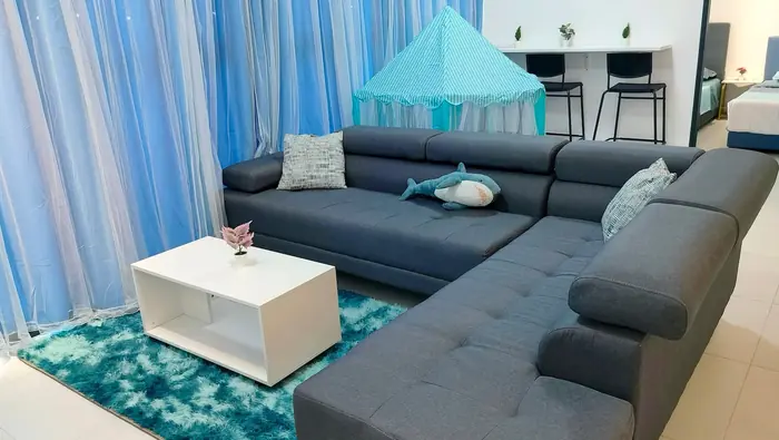 The living room at Ocean Home, twenty-five floors above Jelutong