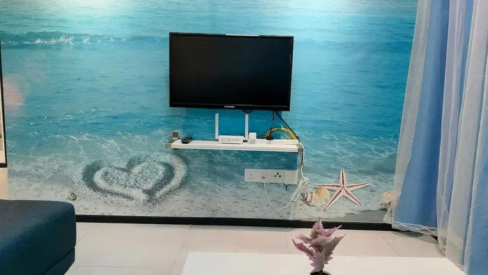 The television and the painted sea wall