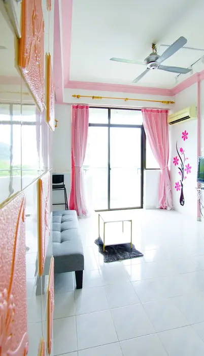 A bedroom with balcony access