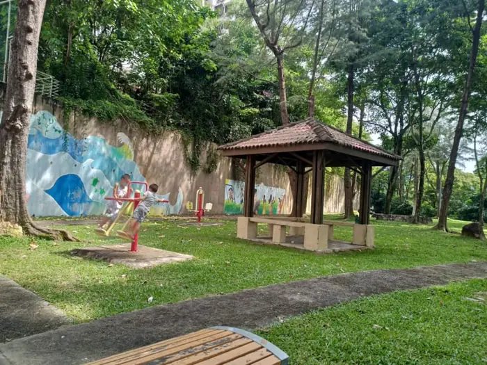 The shaded pavilion in the condominium grounds