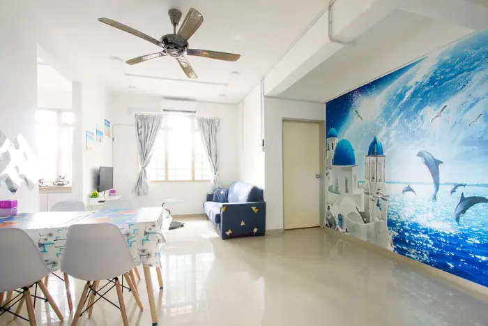 The living room at Santorini Home, Tanjung Bungah
